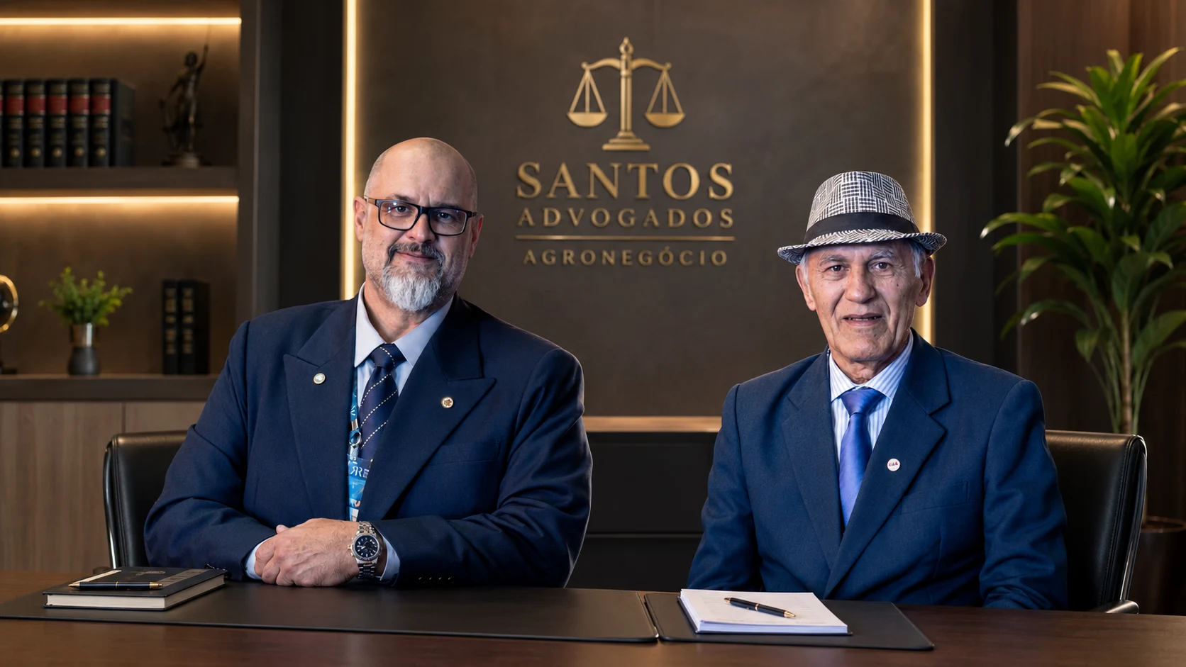 Dois profissionais da Santos Advogados em ambiente institucional